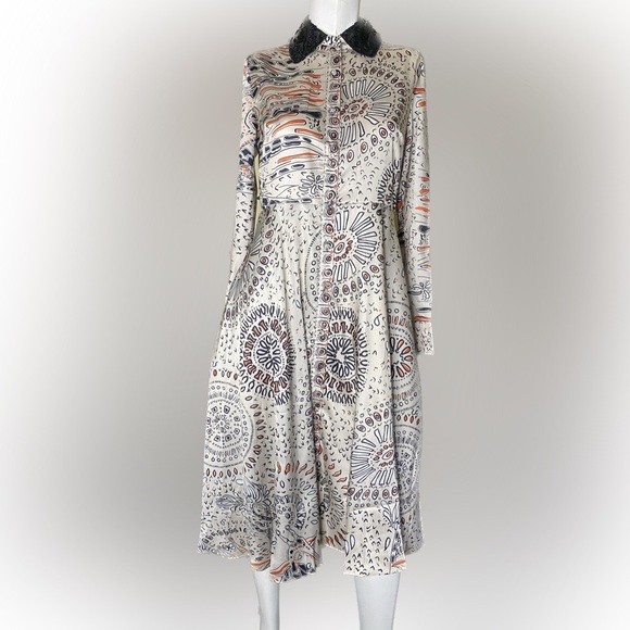 Ladies retro boho button up dress beaded MOD contemporary avant-guards vintage - Picture 3 of 10